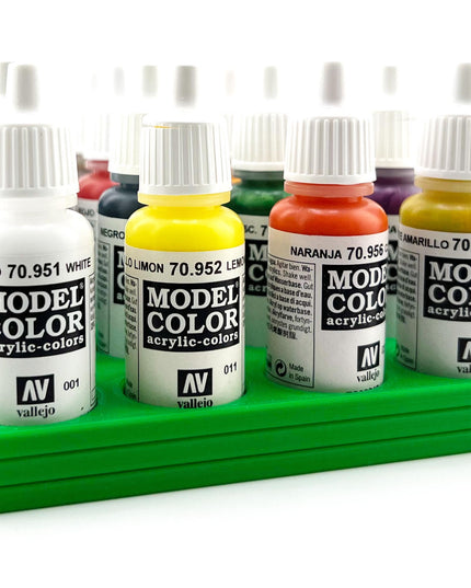 Vallejo 17mm Paint Bottle Holder / Stand - Holds 16 Vallejo 17mm Bottles with Anti-Slip Rubber Feet - 3D Printed