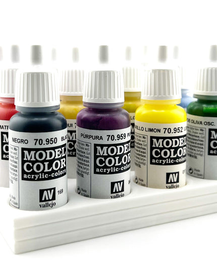Vallejo 17mm Paint Bottle Holder / Stand - Holds 16 Vallejo 17mm Bottles with Anti-Slip Rubber Feet - 3D Printed