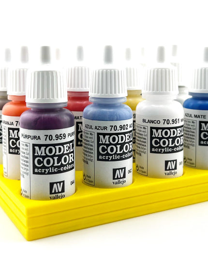 Vallejo 17mm Paint Bottle Holder / Stand - Holds 16 Vallejo 17mm Bottles with Anti-Slip Rubber Feet - 3D Printed
