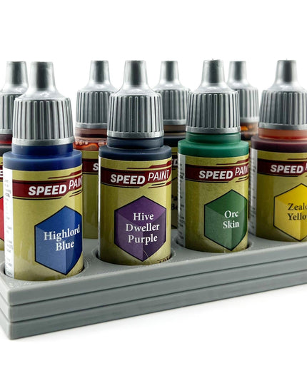 The Army Painter 17mm Paint Bottle Holder / Stand - Holds 8 The Army Painter 17mm Bottles with Anti-Slip Rubber Feet - 3D Printed