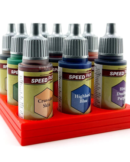 The Army Painter 17mm Paint Bottle Holder / Stand - Holds 9 The Army Painter 17mm Bottles with Anti-Slip Rubber Feet - 3D Printed