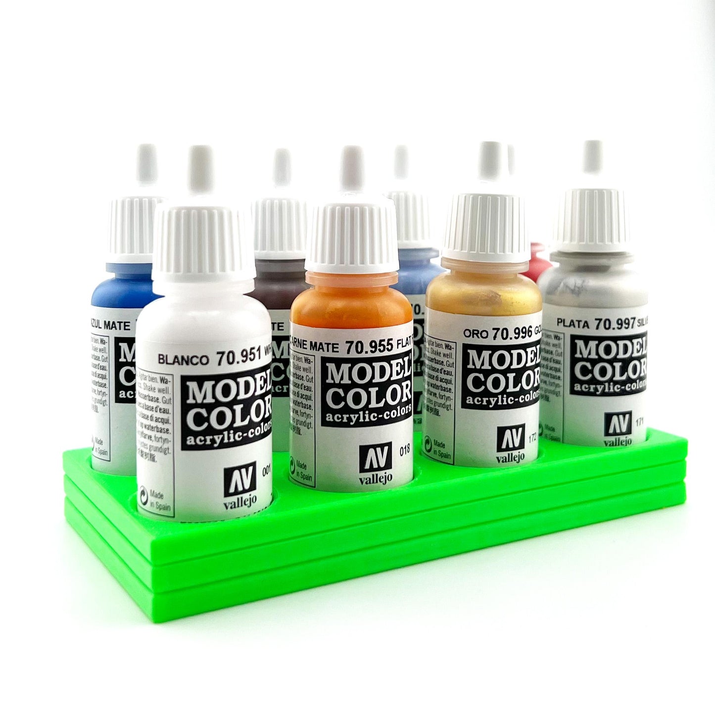 Vallejo 17mm Paint Bottle Holder / Stand - Holds 8 Vallejo 17mm Bottles with Anti-Slip Rubber Feet - 3D Printed