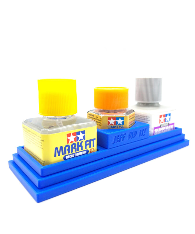 Anti-Tip 3D Printed Tamiya Glue Bottle Holder Stepped Tower Double Square & 1 Hex with Rubber Feet Tamiya 87038 87012