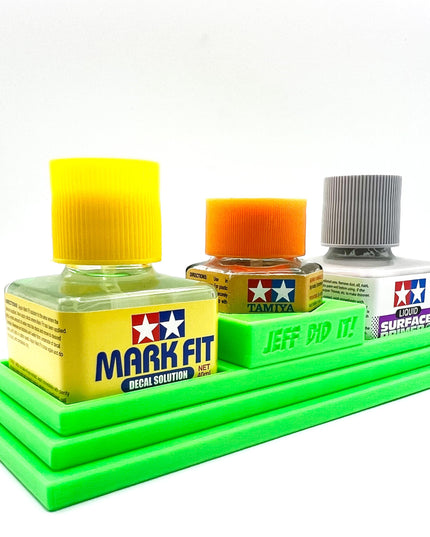 Anti-Tip 3D Printed Tamiya Glue Bottle Holder Stepped Tower Double Square & 1 Hex with Rubber Feet Tamiya 87038 87012