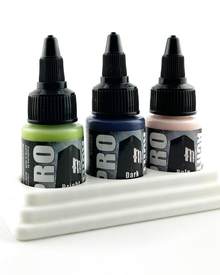 Monument Hobbies 22ml 30mm Paint Bottle Holder / Stand - Holds 3 Monument Hobbies 22ml 30mm  Bottles w/ Anti-Slip Rubber Feet - 3D Printed