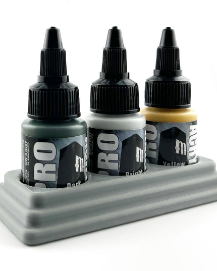 Monument Hobbies 22ml 30mm Paint Bottle Holder / Stand - Holds 3 Monument Hobbies 22ml 30mm  Bottles w/ Anti-Slip Rubber Feet - 3D Printed