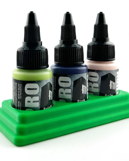 Monument Hobbies 22ml 30mm Paint Bottle Holder / Stand - Holds 3 Monument Hobbies 22ml 30mm  Bottles w/ Anti-Slip Rubber Feet - 3D Printed