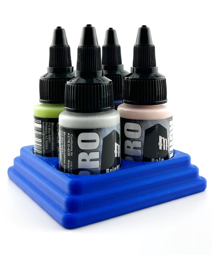 Monument Hobbies 22ml 30mm Paint Bottle Holder / Stand - Holds 4 Monument Hobbies 22ml 30mm  Bottles w/ Anti-Slip Rubber Feet - 3D Printed
