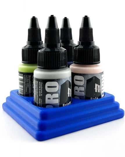 Monument Hobbies 22ml 30mm Paint Bottle Holder / Stand - Holds 4 Monument Hobbies 22ml 30mm  Bottles w/ Anti-Slip Rubber Feet - 3D Printed