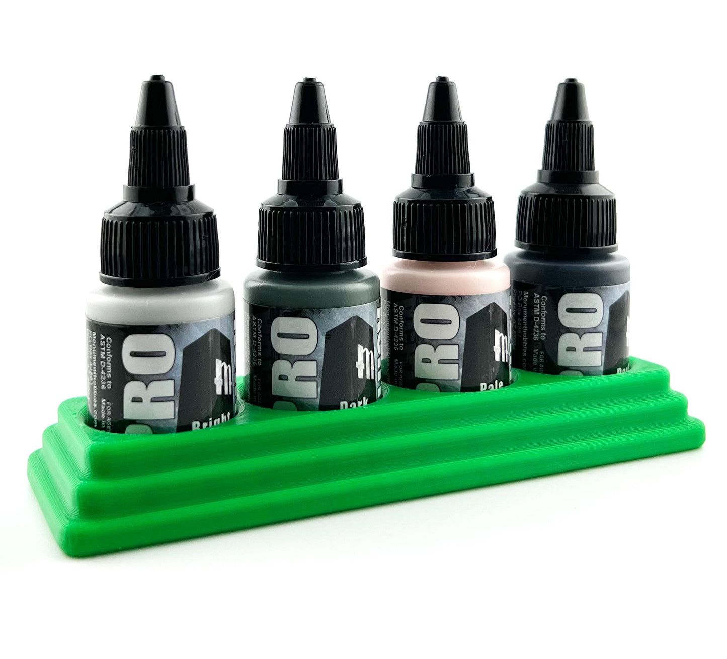 Monument Hobbies 22ml 30mm Paint Bottle Holder / Long Stand - Holds 4 Monument Hobbies 22ml 30mm  Bottles w/ Anti-Slip Rubber Feet