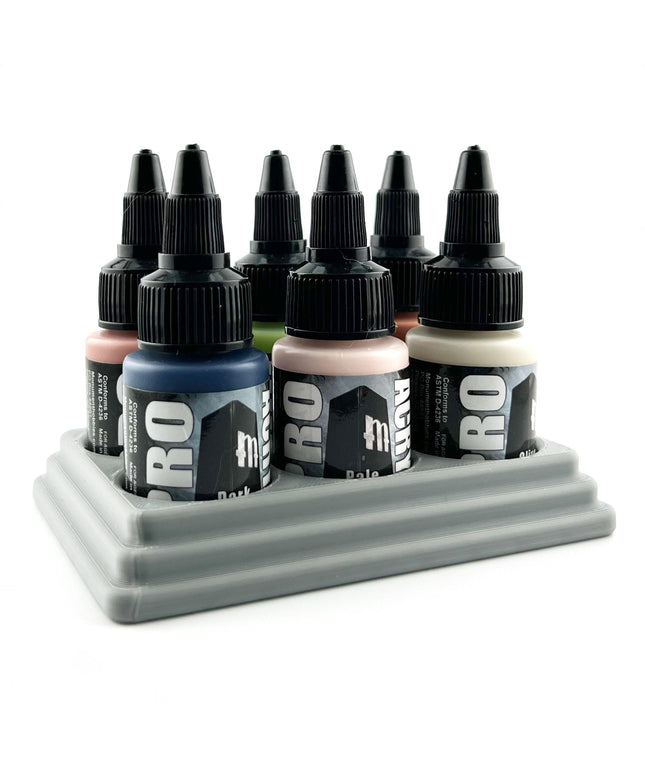 Monument Hobbies 22ml 30mm Paint Bottle Holder / Stand - Holds 6 Monument Hobbies 22ml 30mm  Bottles w/ Anti-Slip Rubber Feet - 3D Printed