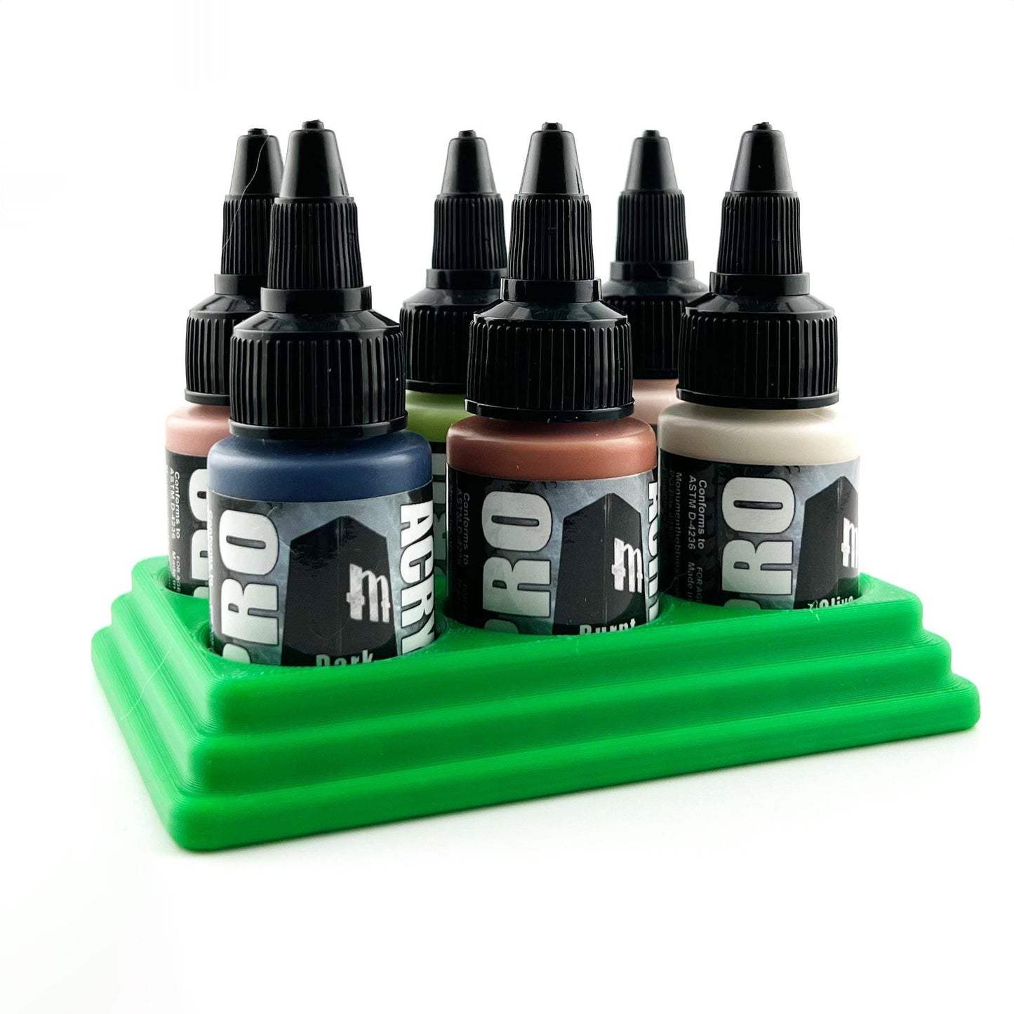 Monument Hobbies 22ml 30mm Paint Bottle Holder / Stand - Holds 6 Monument Hobbies 22ml 30mm  Bottles w/ Anti-Slip Rubber Feet - 3D Printed