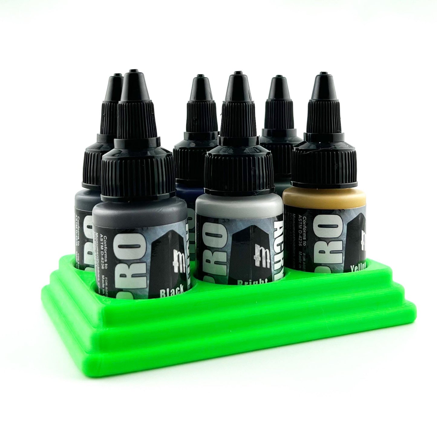 Monument Hobbies 22ml 30mm Paint Bottle Holder / Stand - Holds 6 Monument Hobbies 22ml 30mm  Bottles w/ Anti-Slip Rubber Feet - 3D Printed