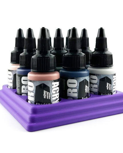Monument Hobbies 22ml 30mm Paint Bottle Holder / Stand - Holds 9 Monument Hobbies 22ml 30mm  Bottles w/ Anti-Slip Rubber Feet - 3D Printed
