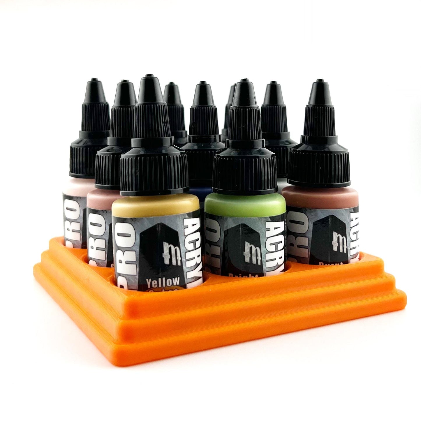 Monument Hobbies 22ml 30mm Paint Bottle Holder / Stand - Holds 9 Monument Hobbies 22ml 30mm  Bottles w/ Anti-Slip Rubber Feet - 3D Printed