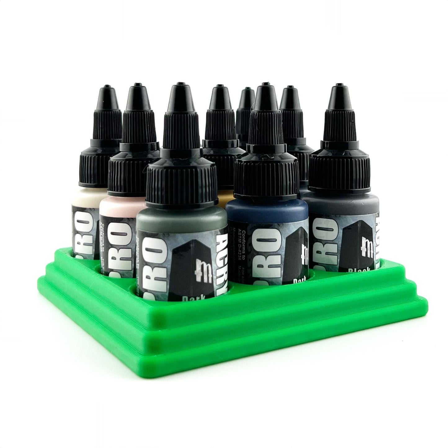 Monument Hobbies 22ml 30mm Paint Bottle Holder / Stand - Holds 9 Monument Hobbies 22ml 30mm  Bottles w/ Anti-Slip Rubber Feet - 3D Printed