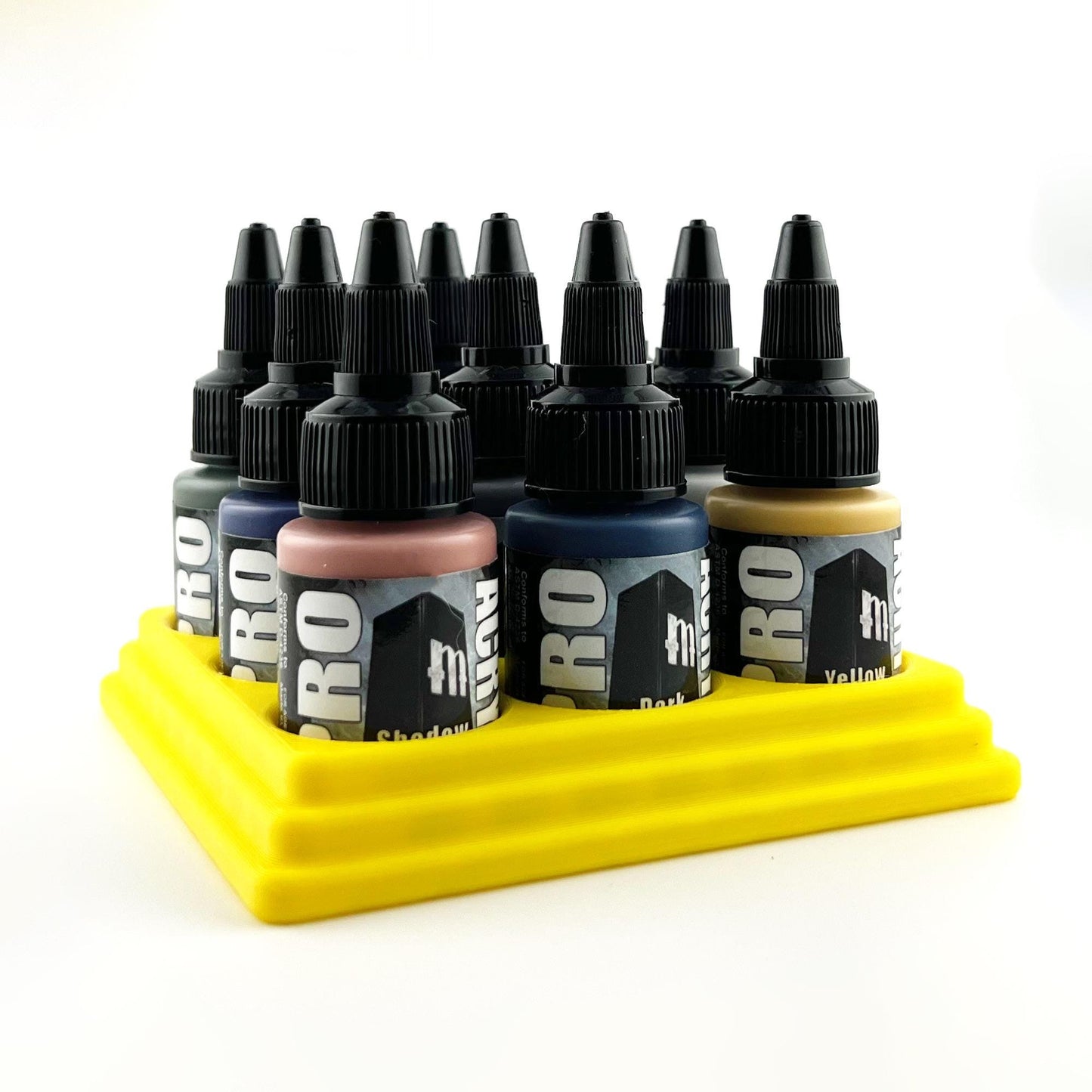 Monument Hobbies 22ml 30mm Paint Bottle Holder / Stand - Holds 9 Monument Hobbies 22ml 30mm  Bottles w/ Anti-Slip Rubber Feet - 3D Printed