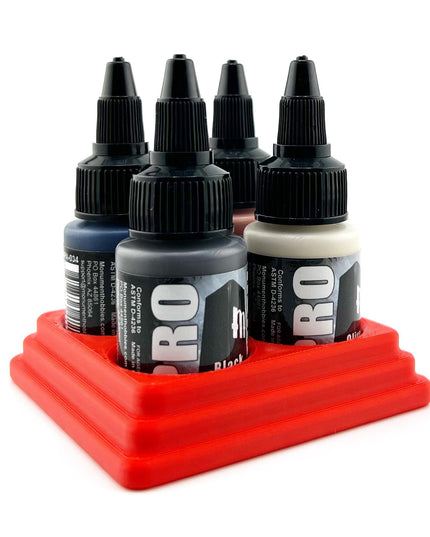 Monument Hobbies 22ml 30mm Paint Bottle Holder / Stand - Holds 4 Monument Hobbies 22ml 30mm  Bottles w/ Anti-Slip Rubber Feet - 3D Printed