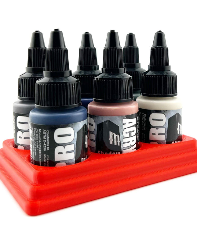 Monument Hobbies 22ml 30mm Paint Bottle Holder / Stand - Holds 6 Monument Hobbies 22ml 30mm  Bottles w/ Anti-Slip Rubber Feet - 3D Printed