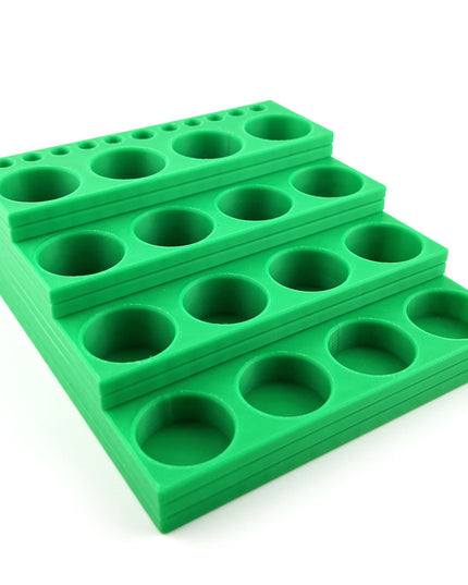 Vallejo 17mm Paint Bottle Holder / Stand Stepped w/ Brush Holder - Holds 16 Vallejo 17mm Bottles with Anti-Slip Rubber Feet - 3D Printed