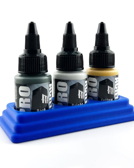Monument Hobbies 22ml 30mm Paint Bottle Holder / Stand - Holds 3 Monument Hobbies 22ml 30mm  Bottles w/ Anti-Slip Rubber Feet - 3D Printed