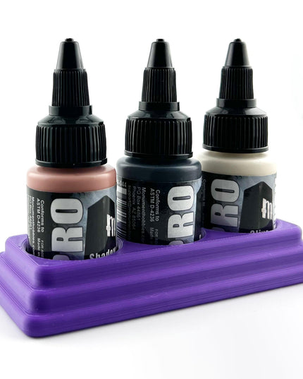 Monument Hobbies 22ml 30mm Paint Bottle Holder / Stand - Holds 3 Monument Hobbies 22ml 30mm  Bottles w/ Anti-Slip Rubber Feet - 3D Printed