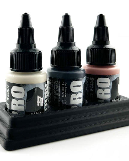 Monument Hobbies 22ml 30mm Paint Bottle Holder / Stand - Holds 3 Monument Hobbies 22ml 30mm  Bottles w/ Anti-Slip Rubber Feet - 3D Printed