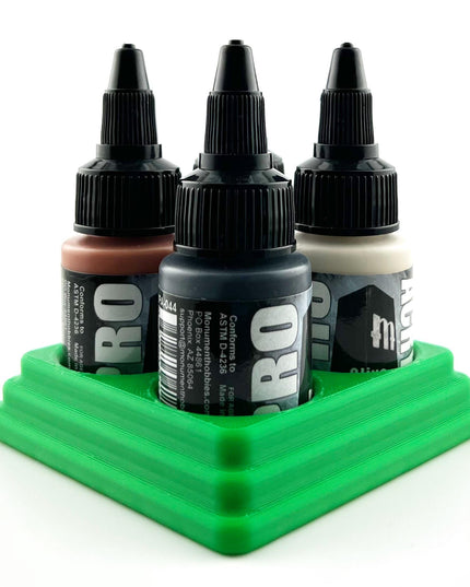 Monument Hobbies 22ml 30mm Paint Bottle Holder / Stand - Holds 4 Monument Hobbies 22ml 30mm  Bottles w/ Anti-Slip Rubber Feet - 3D Printed