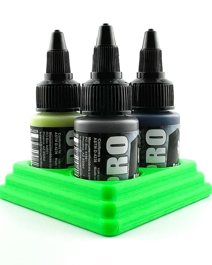 Monument Hobbies 22ml 30mm Paint Bottle Holder / Stand - Holds 4 Monument Hobbies 22ml 30mm  Bottles w/ Anti-Slip Rubber Feet - 3D Printed