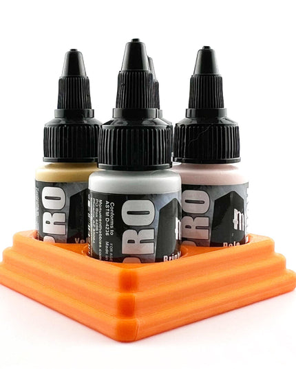 Monument Hobbies 22ml 30mm Paint Bottle Holder / Stand - Holds 4 Monument Hobbies 22ml 30mm  Bottles w/ Anti-Slip Rubber Feet - 3D Printed