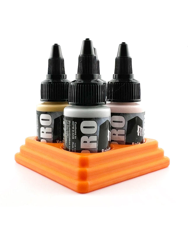 Monument Hobbies 22ml 30mm Paint Bottle Holder / Stand - Holds 4 Monument Hobbies 22ml 30mm  Bottles w/ Anti-Slip Rubber Feet - 3D Printed