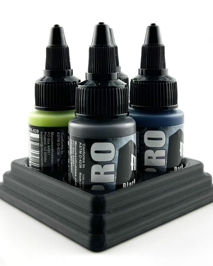 Monument Hobbies 22ml 30mm Paint Bottle Holder / Stand - Holds 4 Monument Hobbies 22ml 30mm  Bottles w/ Anti-Slip Rubber Feet - 3D Printed