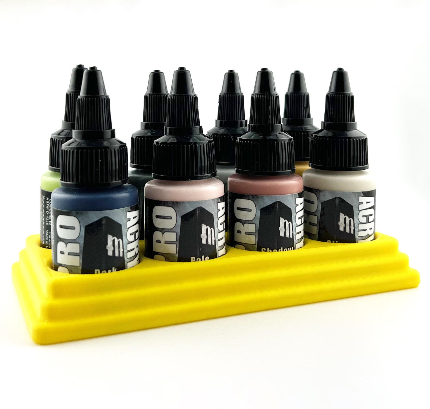 Monument Hobbies 22ml 30mm Paint Bottle Holder / Stand - Holds 8 Monument Hobbies 22ml 30mm  Bottles w/ Anti-Slip Rubber Feet - 3D Printed