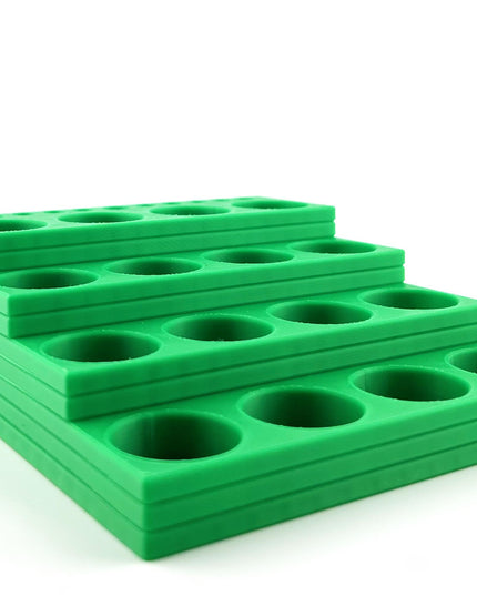 Vallejo 17mm Paint Bottle Holder / Stand Stepped w/ Brush Holder - Holds 16 Vallejo 17mm Bottles with Anti-Slip Rubber Feet - 3D Printed