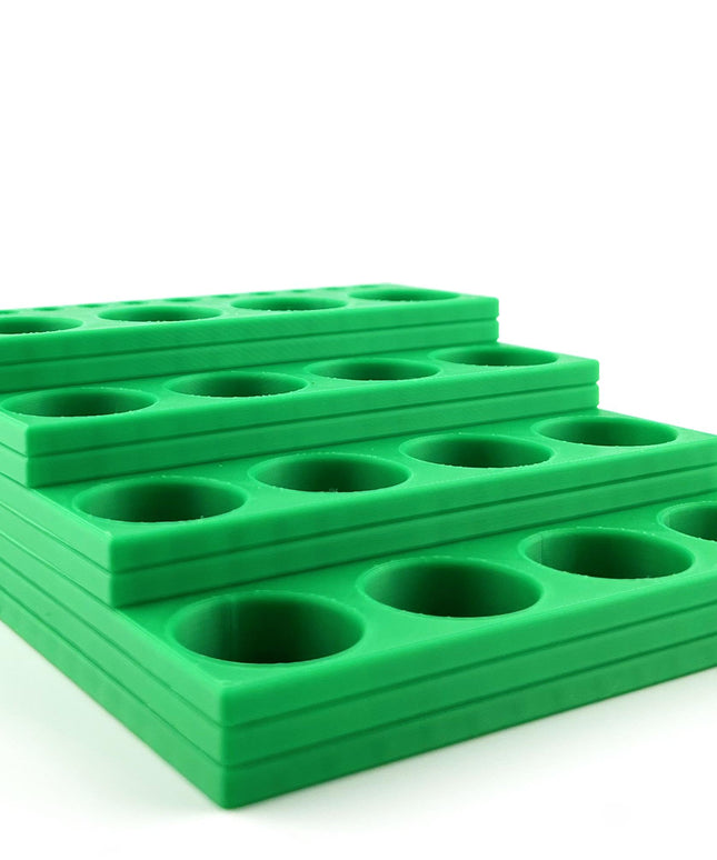 Vallejo 17mm Paint Bottle Holder / Stand Stepped w/ Brush Holder - Holds 16 Vallejo 17mm Bottles with Anti-Slip Rubber Feet - 3D Printed