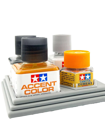 Anti-Tip 3D Printed Tamiya Glue Bottle Holder 3 Square and 1 Hex with Rubber Feet Tamiya 87038 87012