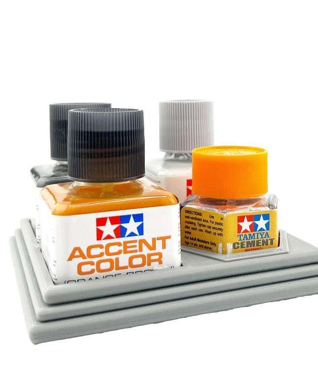 Anti-Tip 3D Printed Tamiya Glue Bottle Holder 3 Square and 1 Hex with Rubber Feet Tamiya 87038 87012