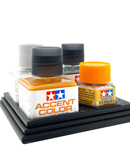 Anti-Tip 3D Printed Tamiya Glue Bottle Holder 3 Square and 1 Hex with Rubber Feet Tamiya 87038 87012