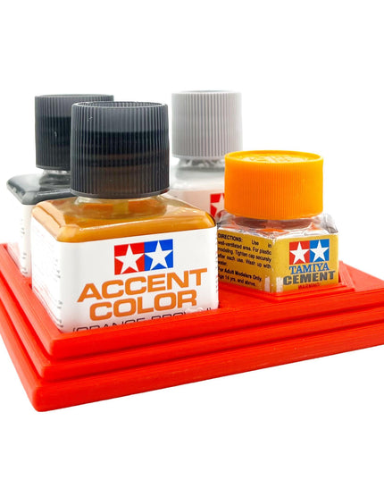 Anti-Tip 3D Printed Tamiya Glue Bottle Holder 3 Square and 1 Hex with Rubber Feet Tamiya 87038 87012