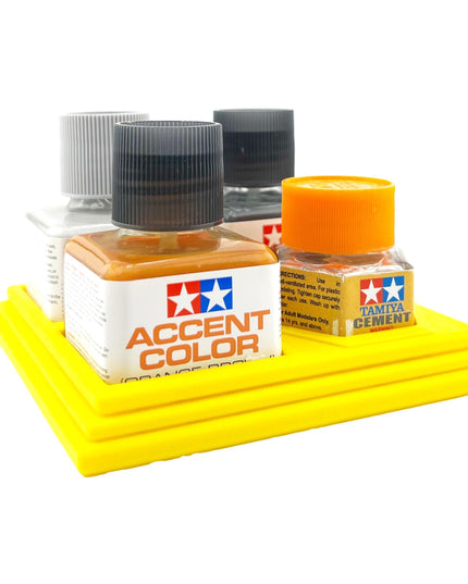 Anti-Tip 3D Printed Tamiya Glue Bottle Holder 3 Square and 1 Hex with Rubber Feet Tamiya 87038 87012