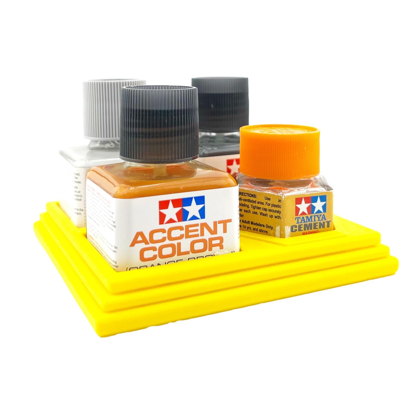 Anti-Tip 3D Printed Tamiya Glue Bottle Holder 3 Square and 1 Hex with Rubber Feet Tamiya 87038 87012