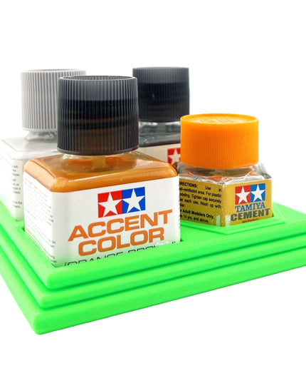 Anti-Tip 3D Printed Tamiya Glue Bottle Holder 3 Square and 1 Hex with Rubber Feet Tamiya 87038 87012