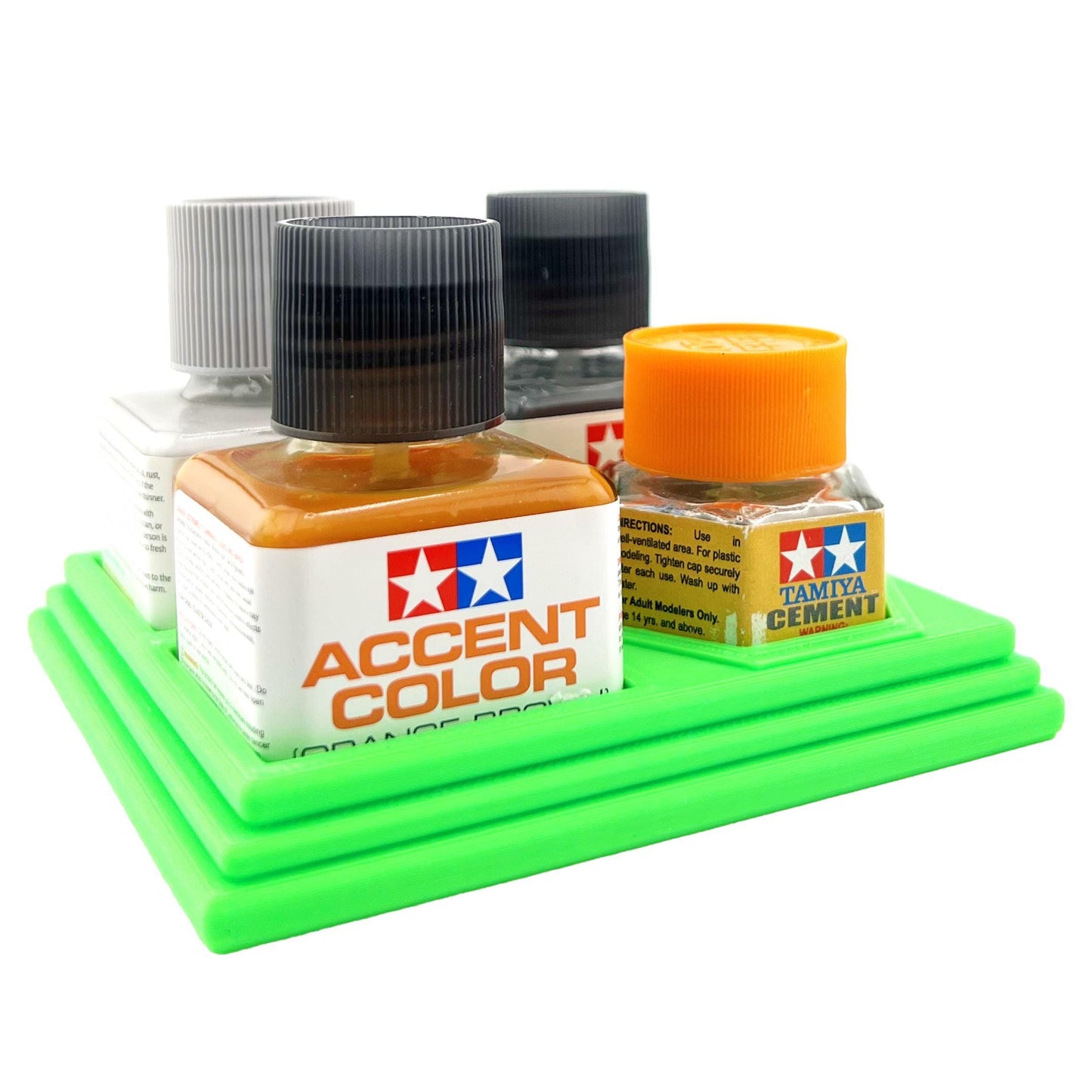 Anti-Tip 3D Printed Tamiya Glue Bottle Holder 3 Square and 1 Hex with Rubber Feet Tamiya 87038 87012