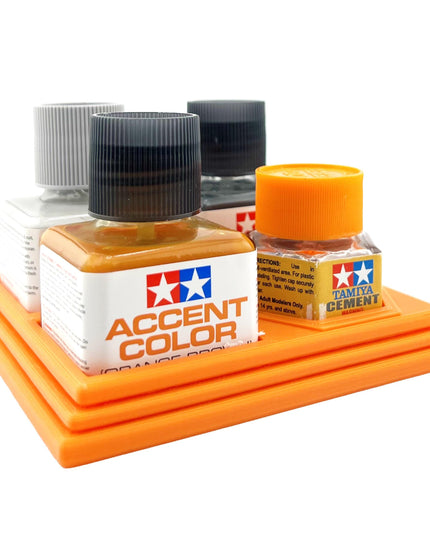 Anti-Tip 3D Printed Tamiya Glue Bottle Holder 3 Square and 1 Hex with Rubber Feet Tamiya 87038 87012
