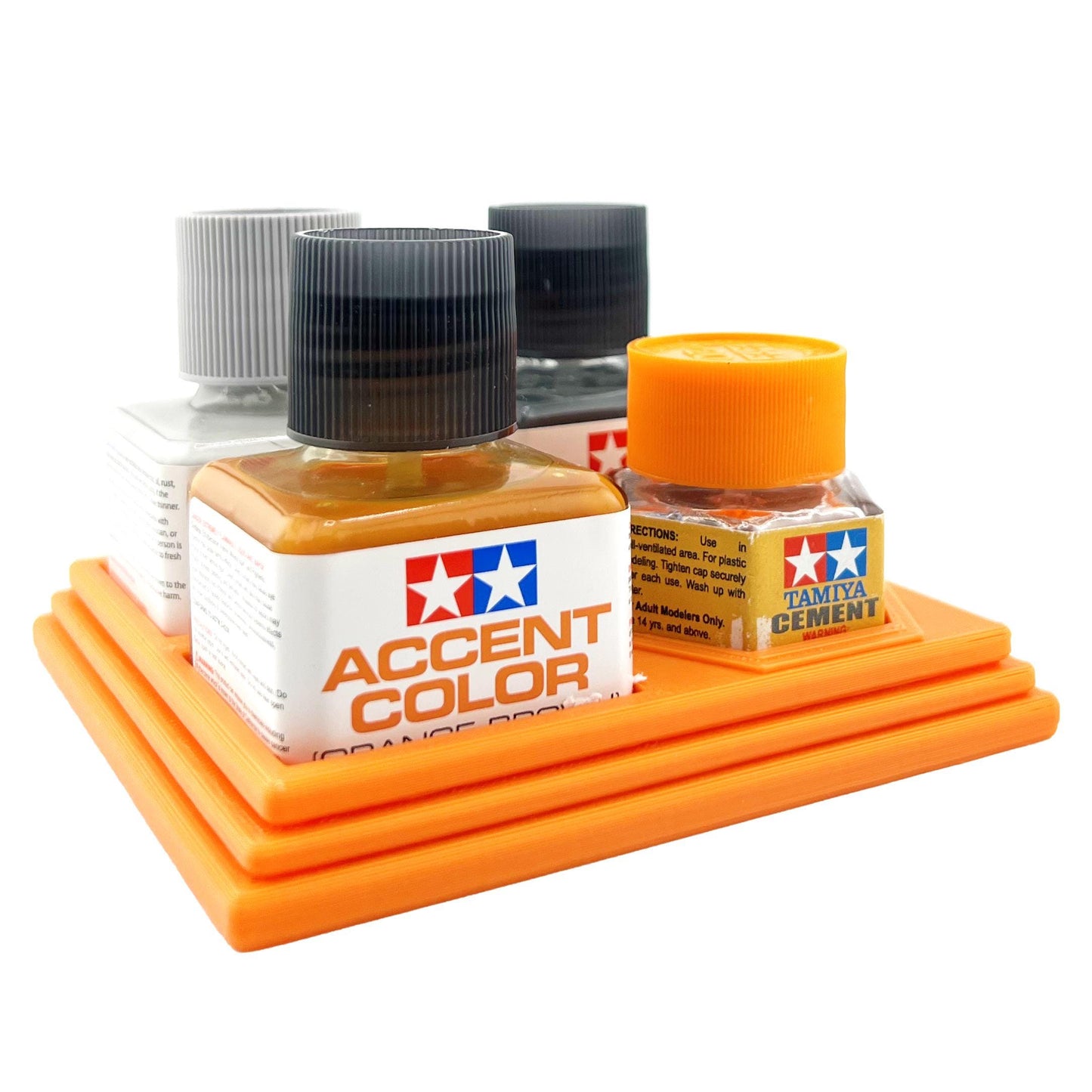 Anti-Tip 3D Printed Tamiya Glue Bottle Holder 3 Square and 1 Hex with Rubber Feet Tamiya 87038 87012