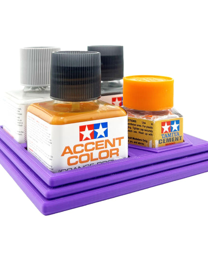 Anti-Tip 3D Printed Tamiya Glue Bottle Holder 3 Square and 1 Hex with Rubber Feet Tamiya 87038 87012