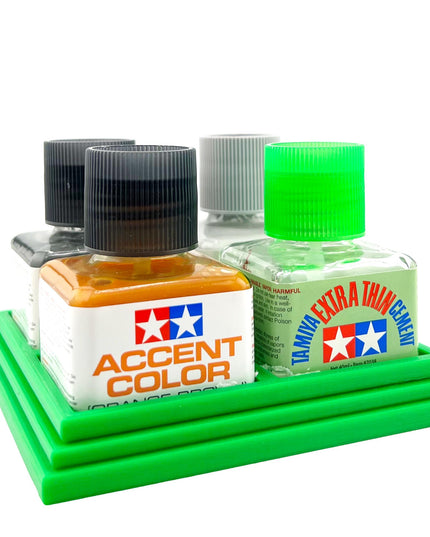 Anti-Tip 3D Printed Tamiya Glue Bottle Holder Quad Square with Rubber Feet Tamiya 87038 87182