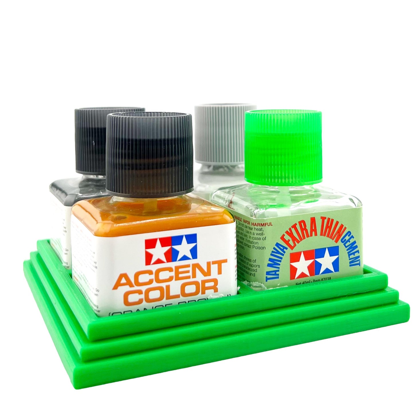 Anti-Tip 3D Printed Tamiya Glue Bottle Holder Quad Square with Rubber Feet Tamiya 87038 87182