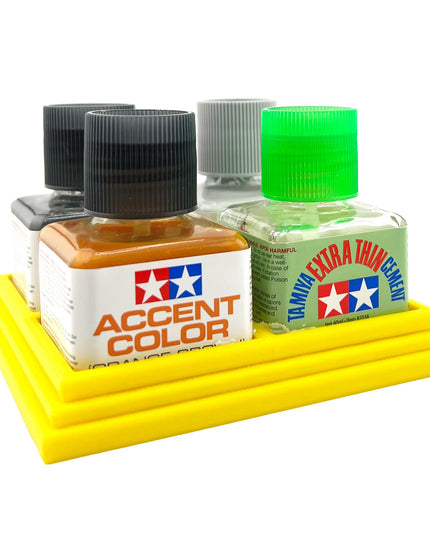 Anti-Tip 3D Printed Tamiya Glue Bottle Holder Quad Square with Rubber Feet Tamiya 87038 87182