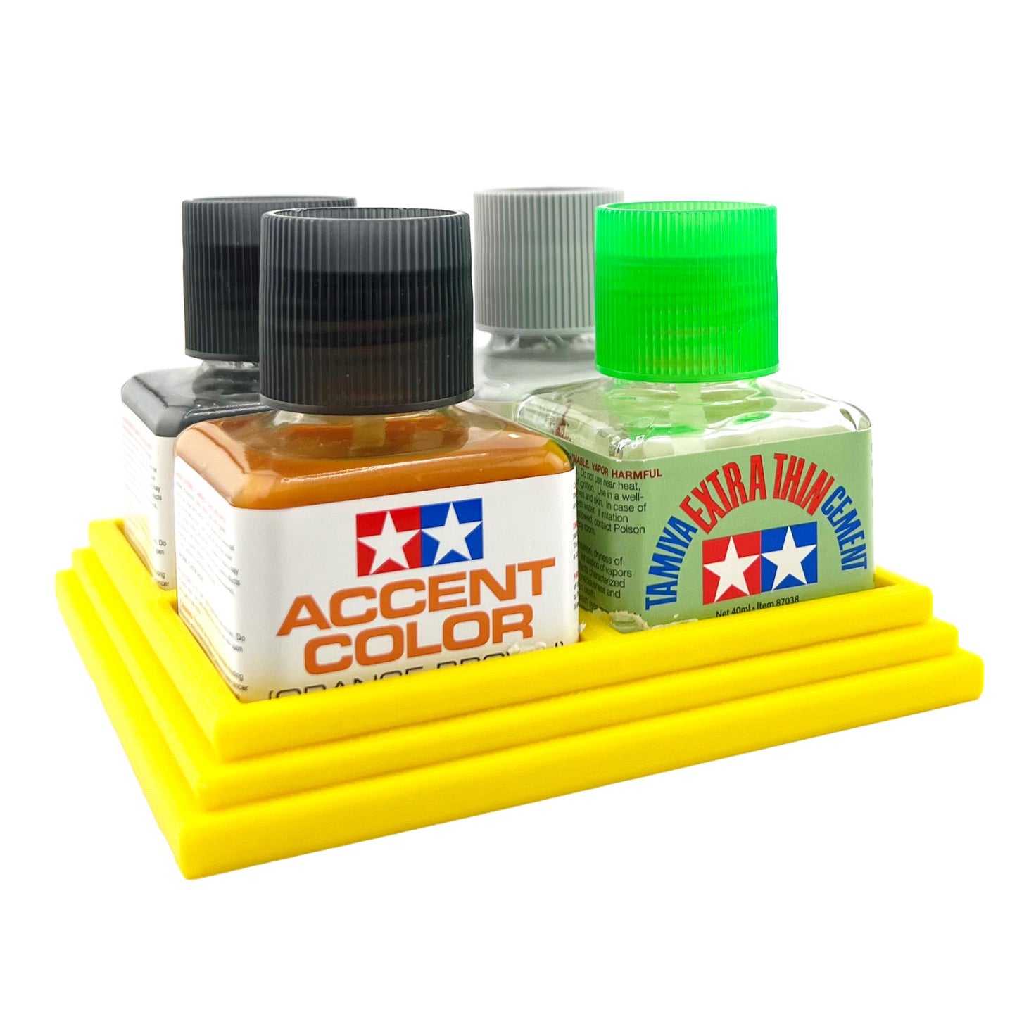 Anti-Tip 3D Printed Tamiya Glue Bottle Holder Quad Square with Rubber Feet Tamiya 87038 87182